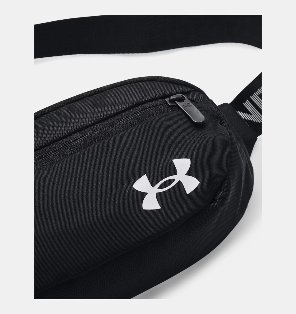 UA Under Armour Flex Unisex Sports Training Waist Bag, Shoulder Bag, Crossbody Bag, Portable Chest Bag – Black / White